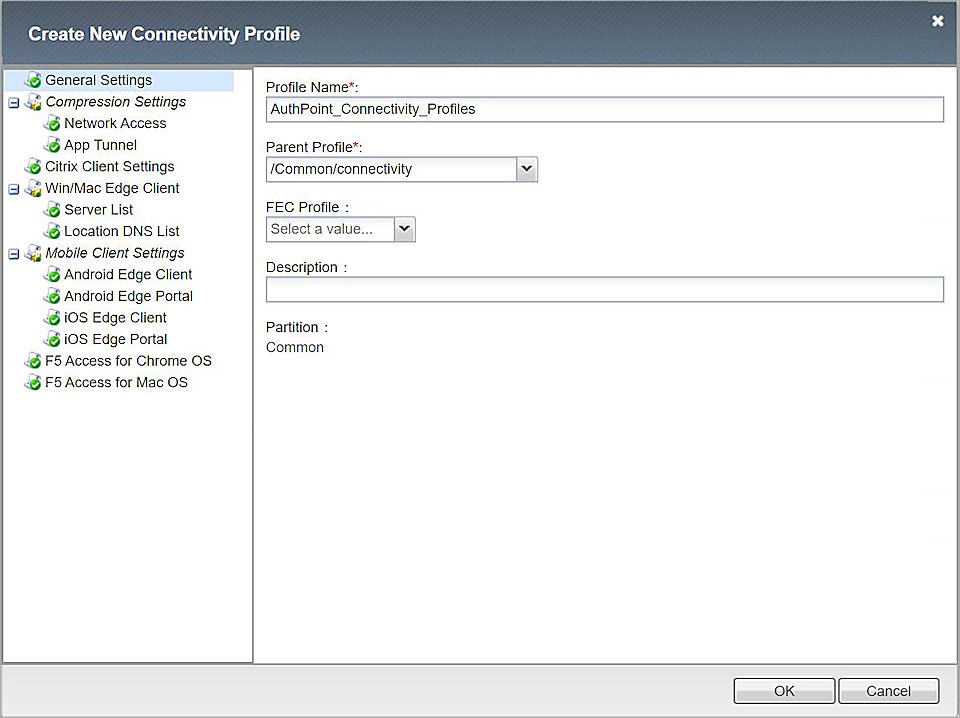 Screenshot of the add Connectivity Profiles